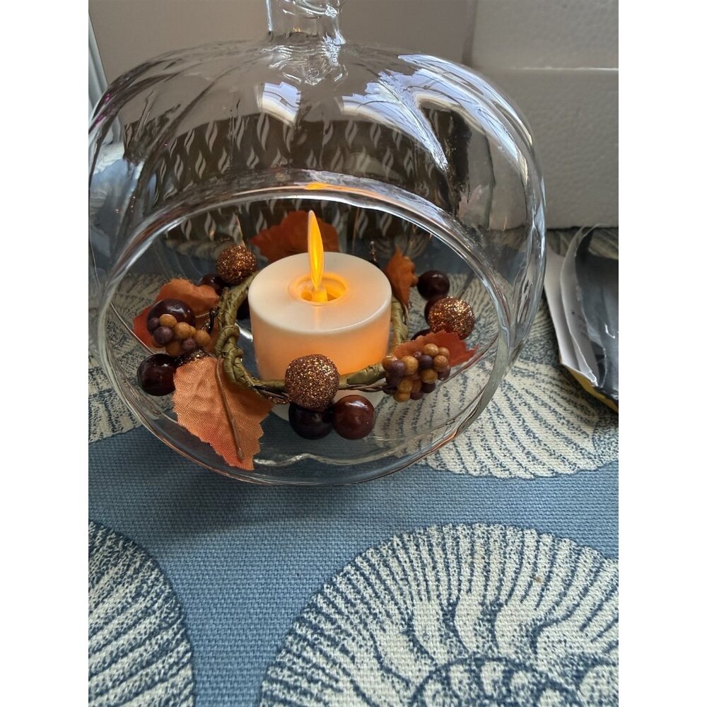 Luminara Flameless White Tea Light Candle In Pumpkin Hanging Ornament